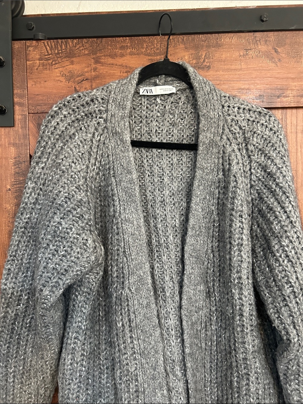 Zara Gray Open-Front Ribbed Knit Cardigan - Picture 8 of 11